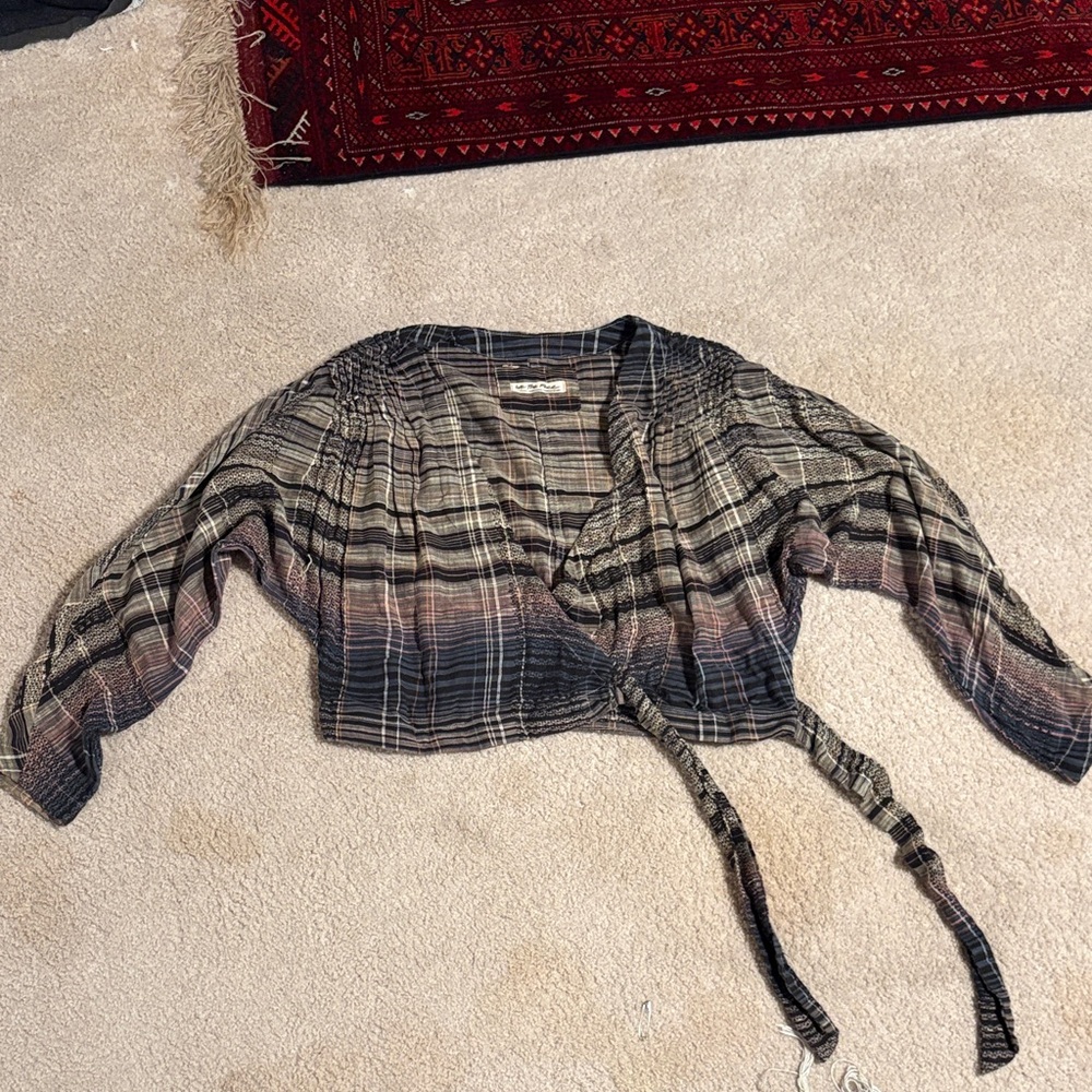 Free People Plaid Wrap Top - Black and Gray